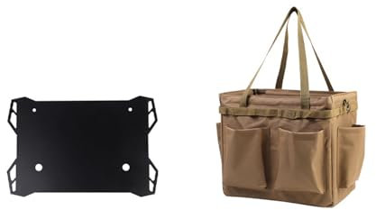 Bolsa de Transporte de Camping, Bolsa de Almacenamiento de Picnic de múltiples Bolsillos Multi Funcional y de Gran Capacidad con Orificios Colgantes Multitool Outdoor-Organizer,Beige,with Lid