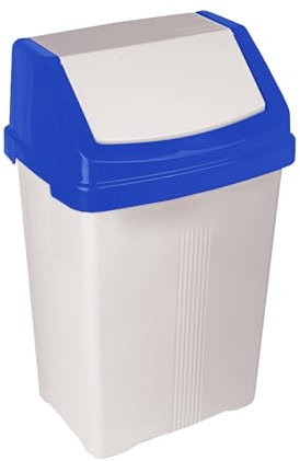 M1SS 50 Litre Swing Bin – Blue & White Lid–Large Capacity Recycle Plastic Swing-Top Waste Bin Lift off lid for easy emptying for Home Garden Kitchen use Refused Bins Made in U. K.