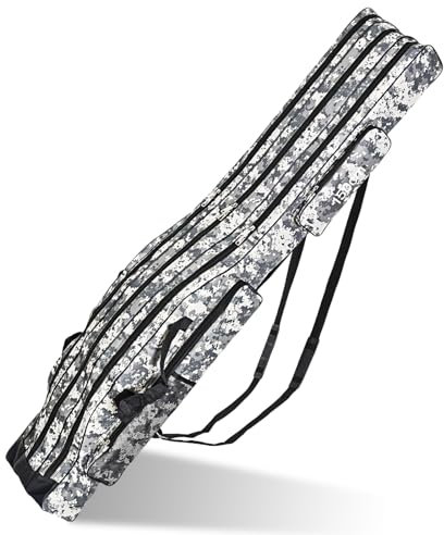 BORDEAG Angeltasche Rutentasche, Angelrutentasche Mit 3 Fächern, 150cm Rutenfutteral Angelkoffer Angelrutentaschen, Faltender Angelrute Tasche, Angelrute Werkzeuge Aufbewahrungstasche(Tarnfarbe)