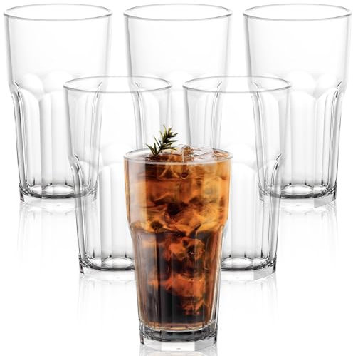 Juego de 6 vasos de plástico acrílico de 370 ml, reutilizables, apilables, de acrílico, para cócteles, irrompibles, aptos para lavavajillas, casa o picnic
