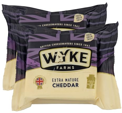 Food-United CHEDDAR-KÄSE weiß und extra reif 2x200g Stück von WYKE Farms extra mature cheddar cheese 12 Monate gereift englischer Hartkäse perfekt zu Käseplatten Fondue Burger Toasts Pasta Saucen