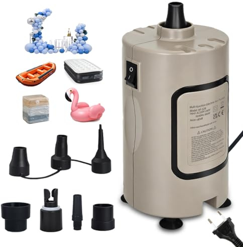 Bomba de Aire eléctrica para colchón de Aire, Multifuncional 2 en 1 In/Deflate, Bomba eléctrica con 7 boquillas de Aire, Bomba de Aire eléctrica para colchón de Aire, Tabla de Remo, Globo, Flotador