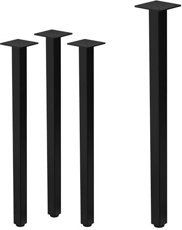 ML-Design Lot de 4 Pieds de Table I-Design 72 cm, Noir Brillant, en Acier Laqué, Carré, Profil 4x4 cm, Pieds de Meuble Réglables en Hauteur 1-4 cm, Pieds de Support de Tables Basses Bancs Buffet