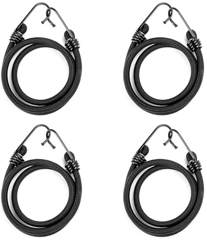 4 x 130 cm / 51 Heavy Duty Bungee Cord with Hooks - Strong 8mm Elastic Luggage Straps for Roof Rack, Travel, Camping, Trailer, Car Boot, Tarpaulin, Outdoor, Cargo Securing - Rubber Tie Down Rope