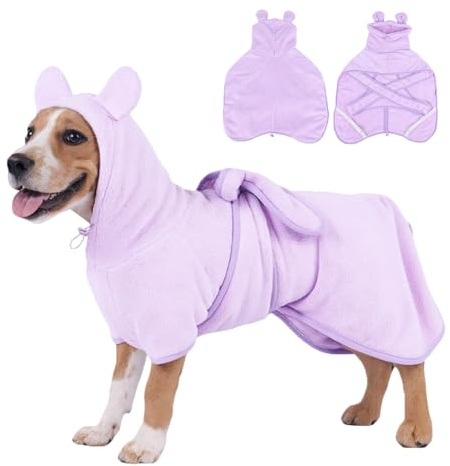 Super Absorbent Dog Bathrobe Pineapple Soft Fast Drying Dogs Towel Robe Adjustable Drying Coat for After Bath with Hood (Coral Velvet Purple, Small)