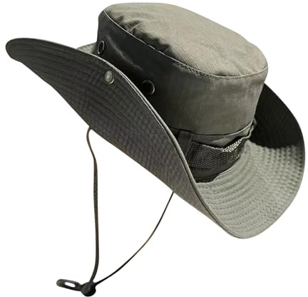 Houilcr Verde Oscuro Bucket Hat for Men, Wide Brim Sun Hat for Summer, Outdoor Safari hat with Adjustable Strap for Fishing, Hiking, Camping Gardening - Lightweight & Breathable