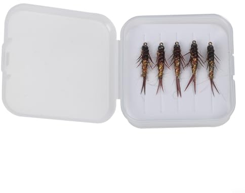 Yuanpgky 5 señuelos de mosca Nymph Stonefly para pesca de agua dulce y salada, gancho #10, juego de 12 g, compatible con trucha, salmón, lucio, lucio, lucio, metal