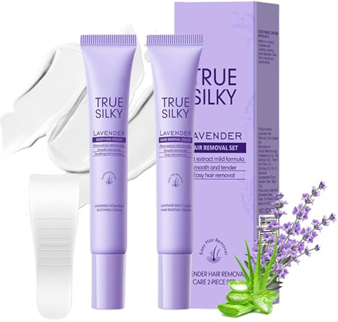 Facial Hair Remover Cream for Women - Lavender Hair Removal Cream & Soothing Cream Kit, Gentle Depilatory 2-Step Facial & Body Hairs Removal Set with Scraper for Upper Lip, Chin, Underarms & Legs 3pcs