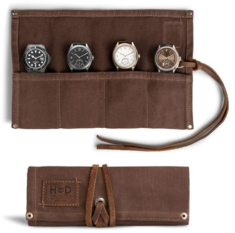 Light Weight Waxed Canvas Travel Watch Roll Organizer Holds Up To 4 Watches Handmade by Hide & Drink :: Honey Bourbon
