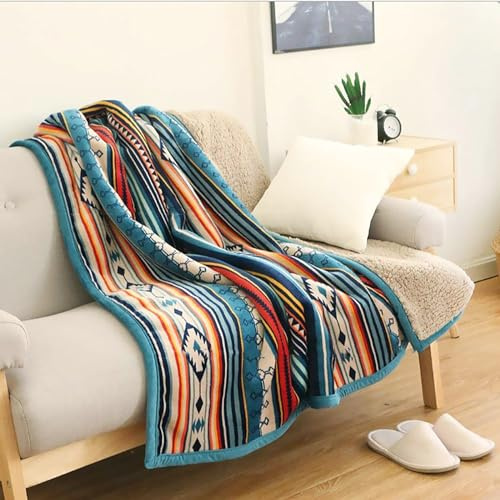 Ukeler Flanell sherpa överkast 127 cm x 152 cm – bohemisk mjuk plysch flanell filt överkast för säng/soffa/kontor/camping