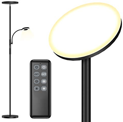 Kary Stehlampe LED Dimmbar 30W Deckenfluter mit 7W Leselampe und Fernbedienung, Touch Stehleuchte, Modern Standleuchte 2500+500 Lumen 4 Farbtemperaturen für Wohnzimmer Schlafzimmer Büro