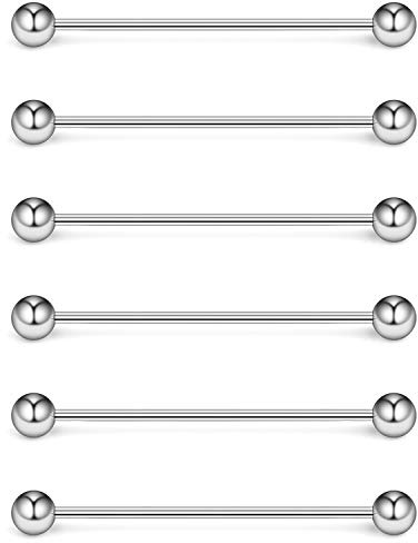 SCERRING 6PCS 16G Industrial Barbell Cartilage Earring Body Piercing Jewelry for Women Men 1 3/8(35mm) Silver