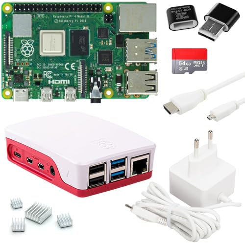 Raspberry Pi 4 8GB Starter-Set | Ultra 64GB SD Karte | USB-C Netzteil 15W | Gehäuse | 4K Micro HDMI Kabel | Kühlkörper Set | Raspberry Pi 4 Model B 8GB RAM