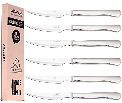 Arcos Lot de 6 couteaux à steak | couteaux à steak | couverts en acier inoxydable | lame 110 mm | manche monobloc | Passe au lave-vaisselle | Boîte d'emballage écologique