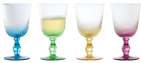 Anton Studio Designs Swirl Handmade Wine Glasses Perfect for Red Wine, White Wine, Water, or Beverages - 450 ml - Multi-Coloured - Set of 4 Elegant Wine Glasses