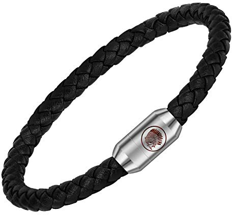 Casisto.J Bracelet Homme - Bracelet Cuir Homme Manchette tressé à la Main Classique Noir et Brun avec Fermoir magnétique gravé Cadeau Bijoux Gratuit en boîte