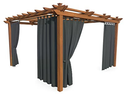 HOME DEKO Terrassenvorhang, Wasserdichter Gartenvorhang für Terrasse, Balkon, Pergola & Pavillon, Schlaufen mit Klettverschluss, Schutz vor Sonne, Regen & Wind, Dunkelgrau, 220 x 155 cm, 2 Stück