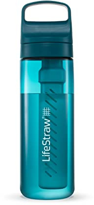 LifeStraw Go Series — BPA-Free Water Filter Bottle for Travel and Everyday Use Removes Bacteria, Parasites and Microplastics, Improves Taste, 22oz Laguna Teal