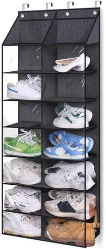 MISSLO Schuhorganizer Hängend Tür Passt 14 Paar 7 Regal Staubdichtes Schuhregal zum Aufhängen für Kleiderschrank Aufbewahrung Halter, Schwarz