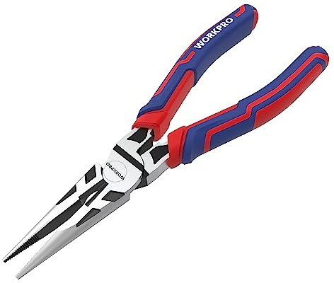 WORKPRO Premium 6” Needle Nose Pliers, Paper Clamp Precision, Heavy-Duty CRV Steel, Soft Grip with Wire Cutter, Long Nose Cutting Pliers