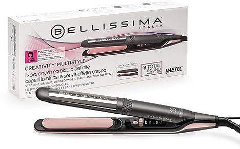 Bellissima Imetec Creativity Multistyle, Piastra per Capelli Lisci o Mossi, Rivestimento ceramica, Particelle Diamante, Cheratina, Piastre Flessibili e Calde Anche Esternamente, 5 temperature