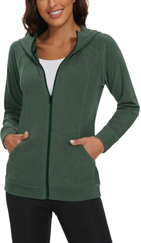 Soneven Chaqueta Deportiva Ligera para Mujer, con Capucha, Chaqueta de Entrenamiento para otoño e Invierno, Verde, S