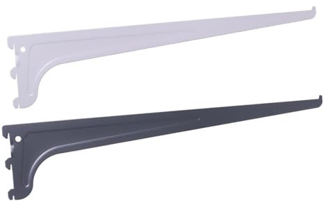 BOOMET Supporto per scaffali, 1 fila, per binari da parete, 2 colori, 10 pezzi, antracite, 25 cm, supporto di sicurezza per mensola, verniciato a polvere, facile da montare