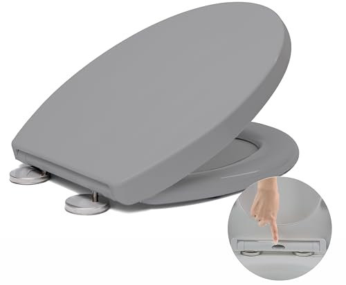 Toilet Seat Soft Close, Soft Close Toilet Seat with Quick Release for Easy Clean, Standard Loo Toilet Seats O Shape, Simple Top Fixing, Universal Toilet Seat, Grey