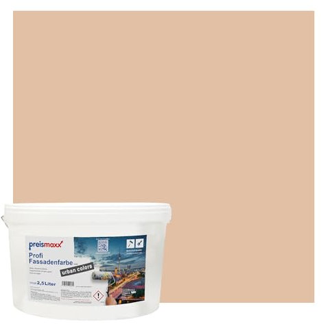Preismaxx Profi Fassadenfarbe urban colors, bunte Außenfarbe, beige, dunkelbeige, dark beige 2,5L, matte, wasserabweisende Aussen-Dispersion, hohe Wasserdampfdurchlässigkeit