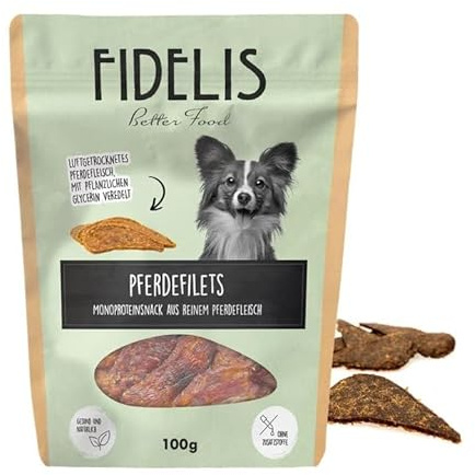 Fidelis - Tiras de filete de caballo para perros 100 gr - Golosinas secas al aire de materias primas 100% naturales - Snack para entretiempo
