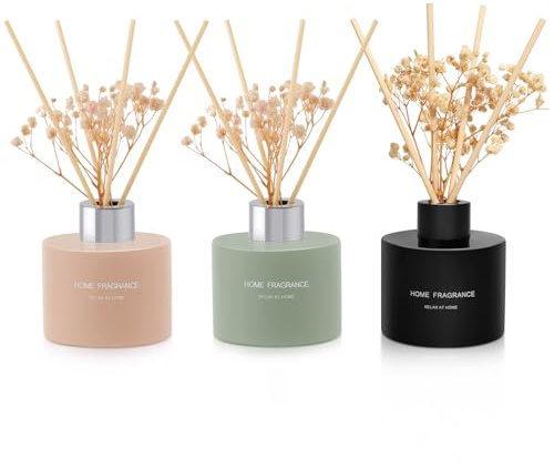 L'odeur Vill Diffuseur de Parfum,Diffuseur Parfum Maison avec 18 Bâtonnets Diffuseur Parfum, Decoration pour Chambre, Salon, Salle de Bain, Bureau, 3×120ml(Clean Linen/Vanille/Moroccan Amber)
