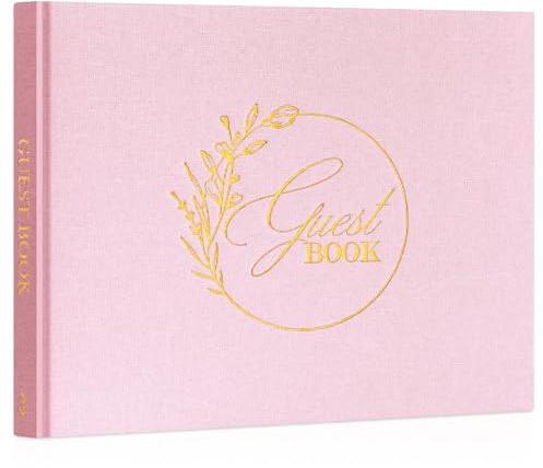 Lanpn Wedding Guest Book for Wedding Reception - Elegant Linen Hardcover Guestbook with 108 Blank Pages for Sign in and Photos - Polaroid Guest Book for Bridal Shower Baby Shower Wedding Party (Pink)