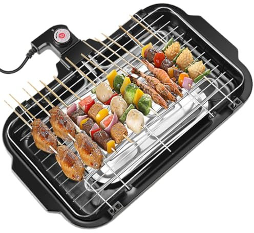 Parrilla De Barbacoa Sin Humo Interior Eléctrica De 2000 W Parrilla De Barbacoa BBQ De Mesa Pequeña De Acero Inoxidable Control De Temperatura Ajustable Distribución Uniforme Del Calor Extraíble