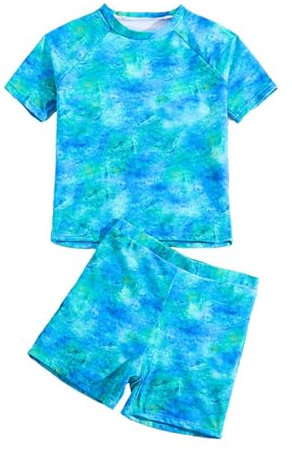 UV Badeshirt Jungen Zweiteilig Kurzarm Schwimmshirt Kinder Boardshorts Jungen Badeset Kinder Schnelltrocknende Badeanzug Set