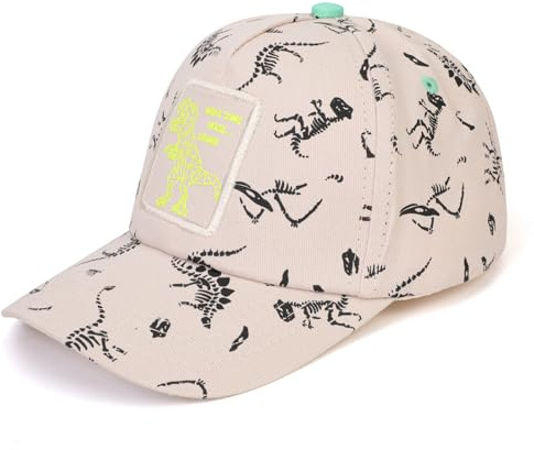 QKURT Cappellino da Baseball per Bambini, Motivo Dinosauro, Cappello da Sole con Protezione UV, Berretto Sportivo Primaverile ed Estivo con Snapback Regolabile per Bambini dai 3 agli 8 Anni