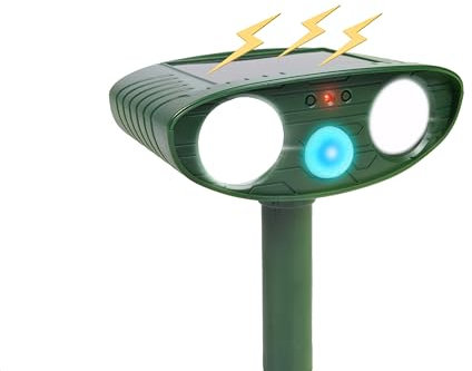 Luthando Répulsif pour chat à ultrasons, répulsif solaire pour le jardin, répulsif solaire pour animaux, répulsif pour chats, ratons laveurs, chiens, oiseaux, parasites