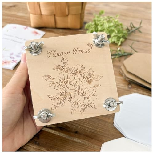 KAXYEW Mini Flower Press Kit, 3.9x3.9 Wooden Flowers Pressing Boards DIY Pressed Flowers Art - Fridge Magnet Bookmark Art Craftst Presservation Gifts for Flower Plant Lovers