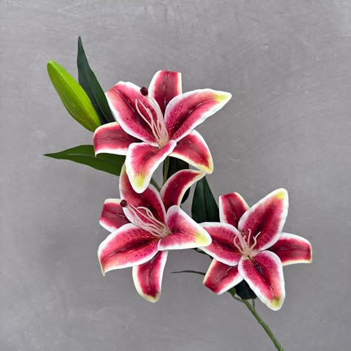 Lucky flower 6 Fleurs de lys artificielles, lys artificiels à Longue Tige avec 18 têtes de lys à Fleurs complètes et Boutons Floraux à 6 têtes pour la décoration de fête d'arrangement (9)