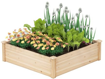 COSTWAY Letto da Giardino Rialzato in Legno per Esterni, Fioriera Quadrata con Base Aperta per Verdure, Frutta e Erbe, Aiuola per Piante da Patio e Giardino, 102 x 102 x 30 cm