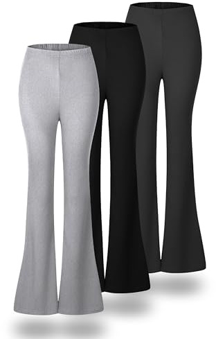ANYOCEAN 3-Pack Women High-Waisted Flared Leggings Elastic Knit with Tummy Control & Butt Lift Soft Stretchy Workout Yoga Pants for Gym, Running, Athletic (25A042 3P Black Light Gray Dark Gray XS)