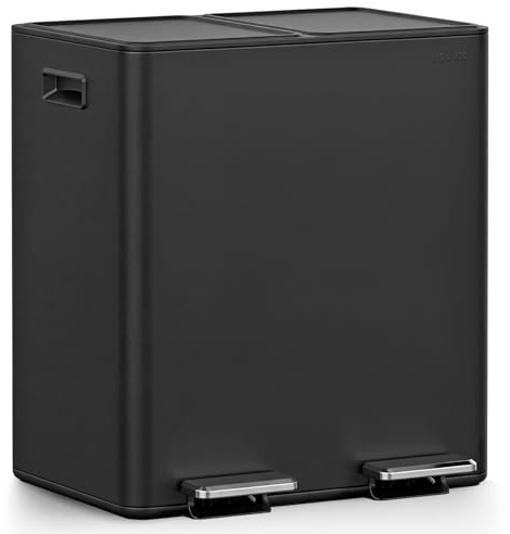 mVm Mülleimer Küche,40 Liter Treteimer,2 x 20 Liter Treteimer, 2 Fächer, Mülltrennsystem, Abfalleimer Küche mit Inneneimer aus Kunststoff,Metall,Klappdeckel, Softclose, Luftdicht