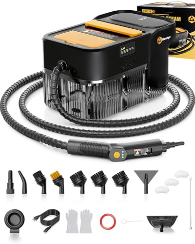 Gautye Dampfreiniger 3 stufig verstellbarer Griff, 10 Sekunden Aufheizzeit, 2L Wassertank, steam cleaner mit 18 Zubehörteilen, Dampfreiniger handgerät für Küche, Badezimmern, Boden, Autos, Fenstern
