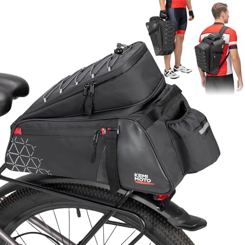 KEMIMOTO 2 IN 1 Gepäckträgertasche, 15L & Wasserabweisende Fahrradtaschen für Gepäckträger, Mehrere Fächer, mit Tragegriff und Schultergurt, Fahrrad Taschen hinten