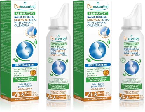 Puressentiel – Spray Hygiène Nasale Jet fort – Nettoyage du Nez en profondeur – Spray Nasal Isotonique 100 pourcent Naturel – Eau de mer & Calendula Bio – Dispositif medical – 100 ml (Lot de 2)