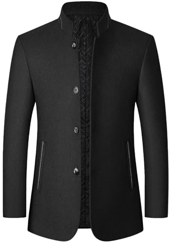 Mandarinkrage för män ullblandning sportrockar ståkrage affärsknapp blazer jackor smal passform kinesisk tunika kostym, Blandning 2, XL