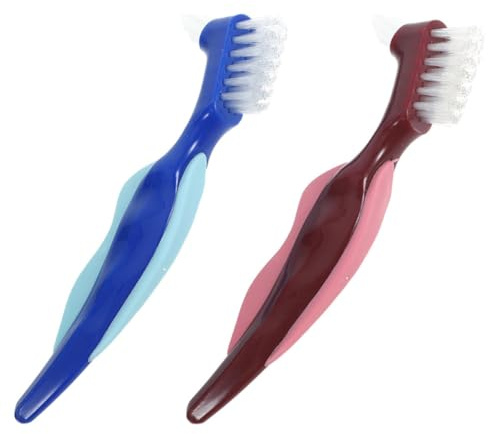 MAGICLULU Cepillos de Limpieza para Dentaduras Postizas de Doble Cara, Set de 2 Cepillos Pequeños en Rojo y Azul, Ideales para Aparatos Dentales y Prótesis en Viajes