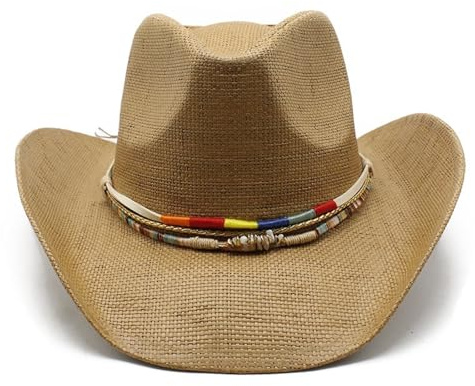 Cappello Cowboy Uomo Donna in Paglia Estate, Cappello Panama, Falda Larga, Protezione Solare, Paglia di Carta, per Equitazione, Ranch, Mare, Vacanze