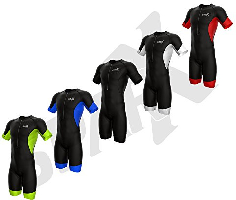 Sparx Men's Elite Sleeved Triathlon Suit Short Sleeve Trisuit SpeedSuit Skinsuit Swim-Bike-Run (2XL, Black/Red)
