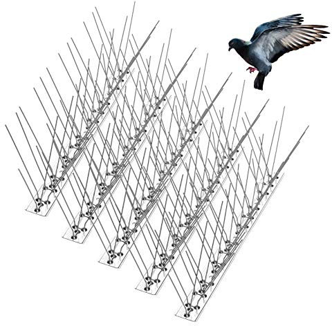 Remiawy Bird Spikes for Pigeons Small Birds Cat, 15 Feet Bird Spikes Stainless Steel Bird Deterrent Spikes 14 Strips 4.6m