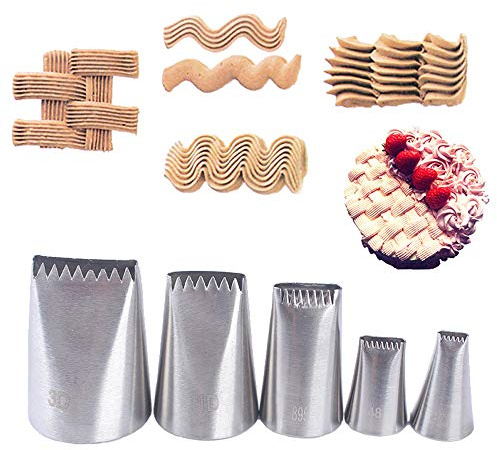 BLUGUL Cesta Boquillas de Tubería, 5pcs Tejido de Cesta Consejos de Pastelería, Puntas de Acero Inoxidable